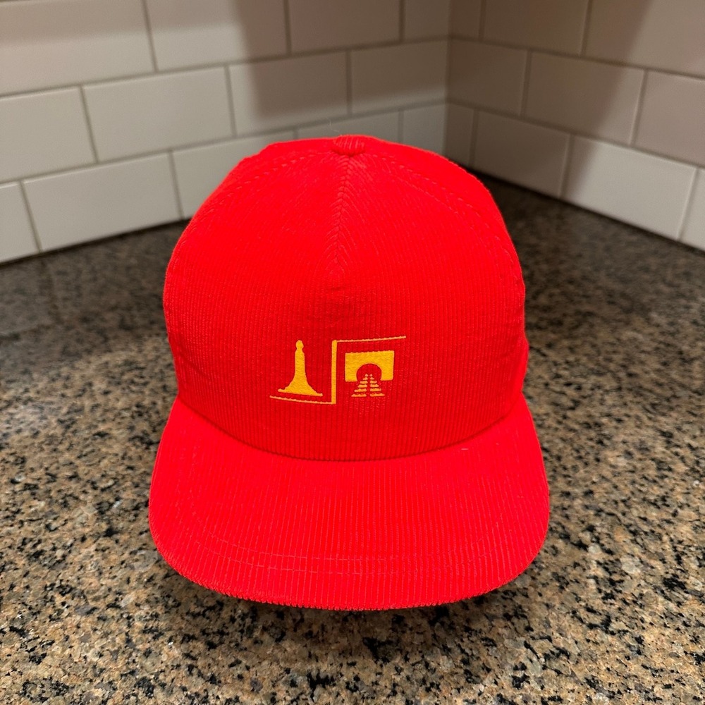Vtg Corduroy Sportcap Hat Snapback Red Ones Size Train Logo